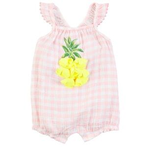 Mud Pie| Gingham Pineapple Graphic Baby Romper
